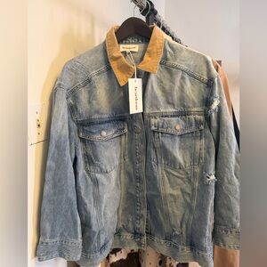 Heartloom Women’s Blue Denim Jacket with Tan Collar